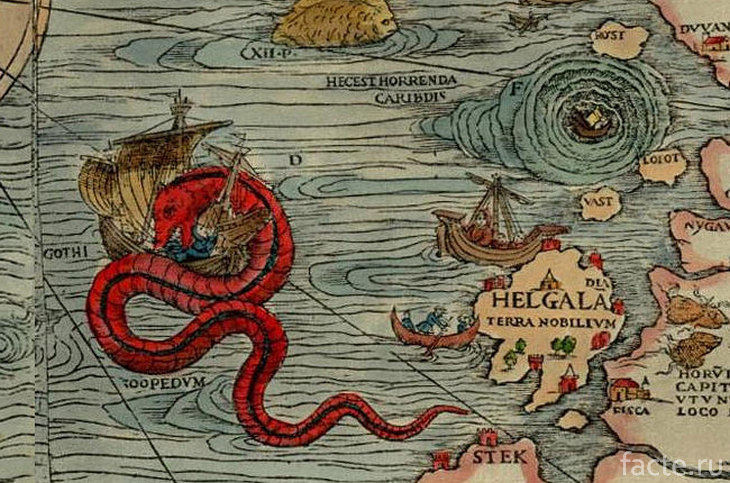 Морские монстры на карте Олафа Магнуса