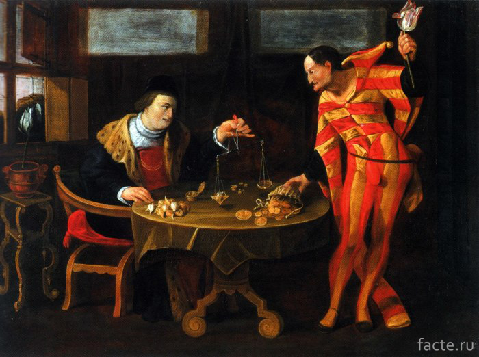 «Торговец-и-тюльпаноман»,-картина-карикатура-середины-XVII-века